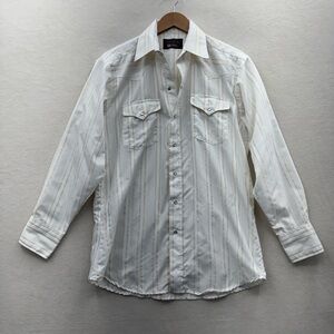 VTG Panhandle Slim Men 16-34 L Pearl Snap Western Shirt White Gold Metallic USA